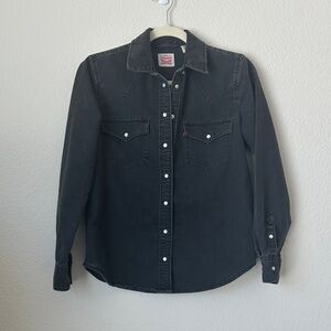 Levi’s Women’s XS Pearl Snap Denim Shirt Western Black Gray